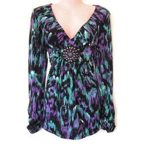boho beaded shirt size large 10 12 abstract print
